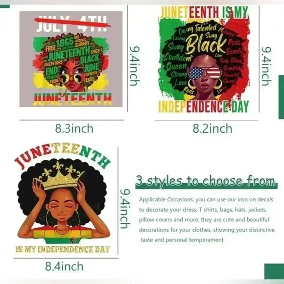 8SetsW/8Pc’s (64Sheets)Juneteenth Iron On Heat Transfer Clothing Decorations NEW - Picture 13 of 15